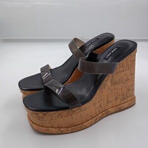 NINE WEST RAPPS3 Wedge Sandal, Black, 9.5